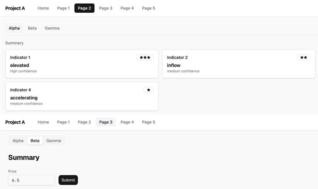 Claude Code 在同一项目不同阶段产出的两个界面，菜单、Tab、输入框样式出现明显不一致